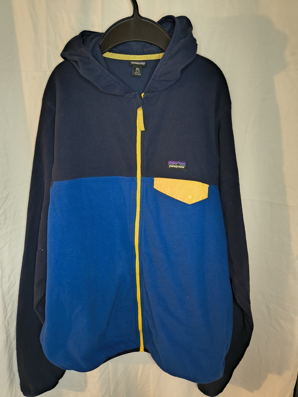 Patagonia Kids Navy & Royal Blue Hooded Fleece Jacket with Yellow Trim